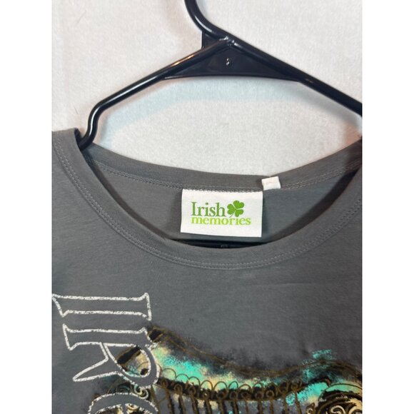 Irish Memories Grey Graphic 3/4 Sleeve Shirt Featuring Harp Design - Picture 3 of 11